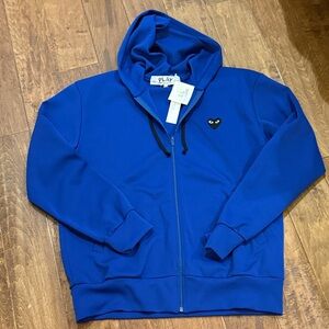Comme des Garcons PLAY Blue Hoodie.. full zip.. size XXL… BNWT